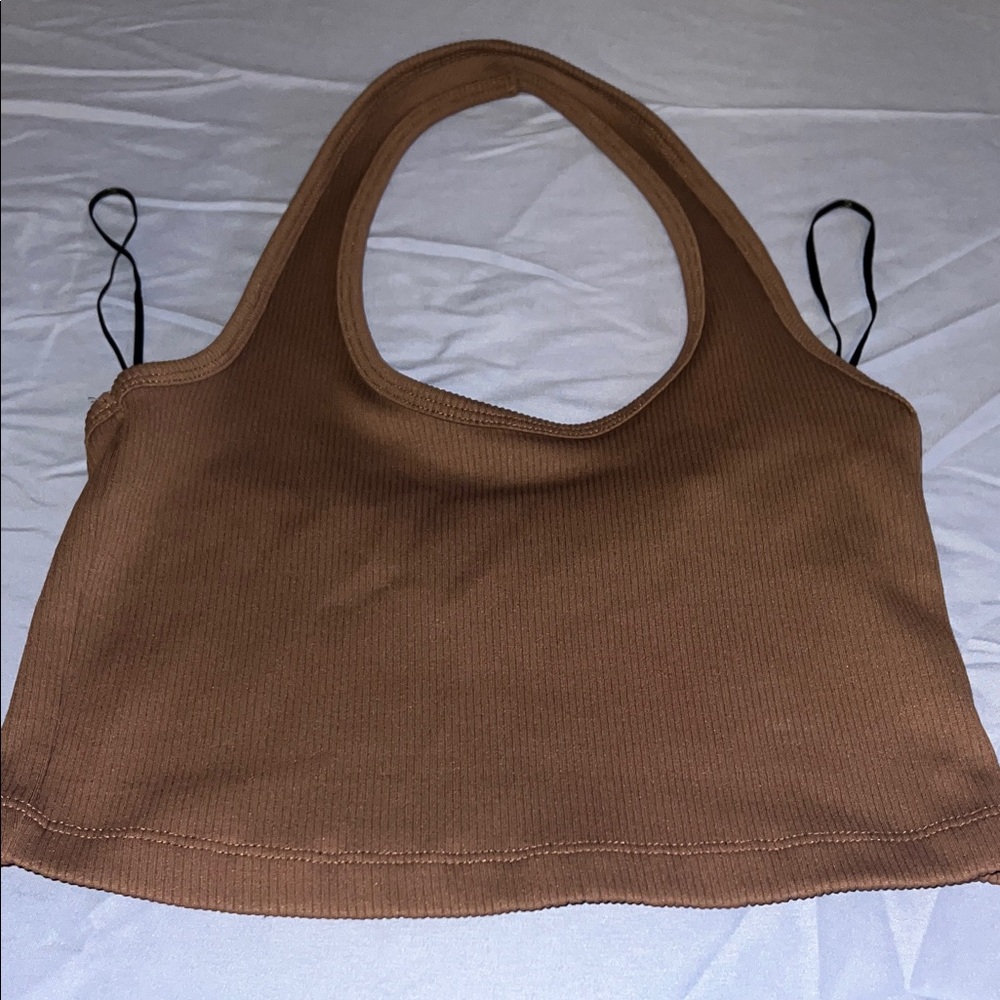 H and M ribbed Brown Halter Crop Top